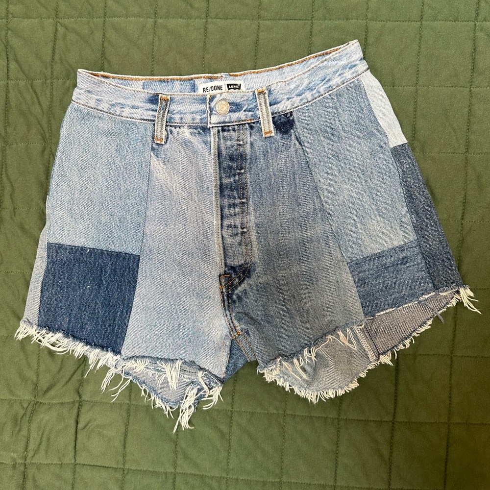 Re/Done Levi’s Patchwork High Rise Denim Jean Shorts Size 25